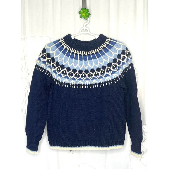 Vintage Norse Knit Premium Thick Wool Fair Isle Hand Knit Sweater Men's L/XL - Picture 1 of 12